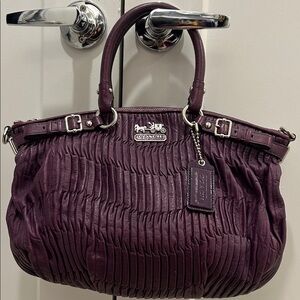 Coach Madison Gathered Leather Sophia Satchel in Purple with Silver Hardware